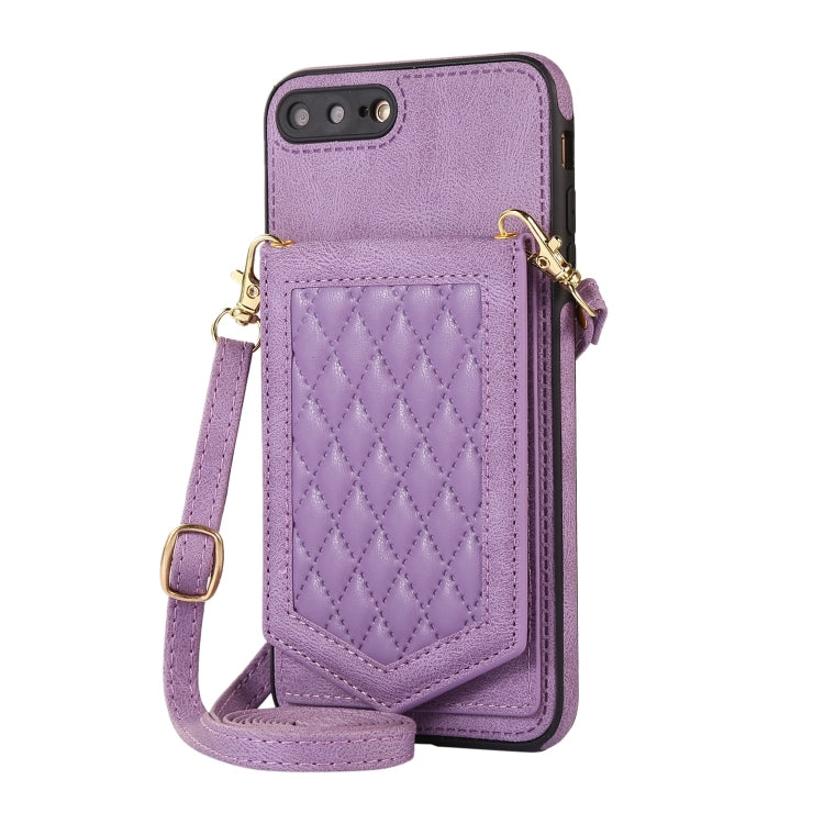 For iPhone 8 Plus / 7 Plus Rhombic Texture RFID Phone Case with Lanyard & Mirror