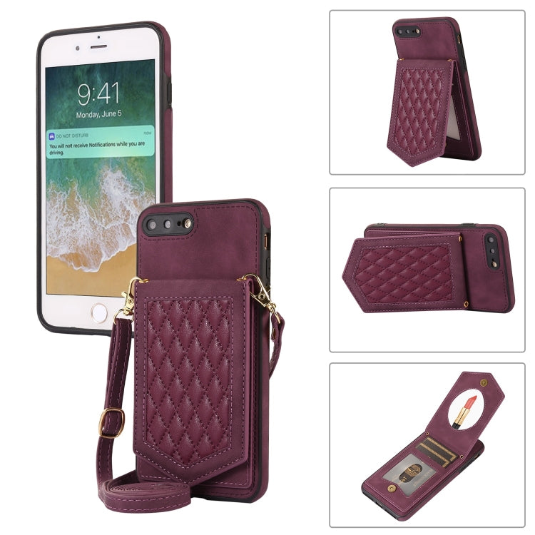 For iPhone 8 Plus / 7 Plus Rhombic Texture RFID Phone Case with Lanyard & Mirror