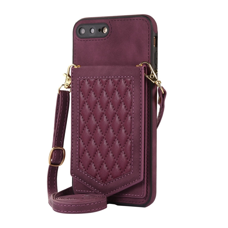For iPhone 8 Plus / 7 Plus Rhombic Texture RFID Phone Case with Lanyard & Mirror