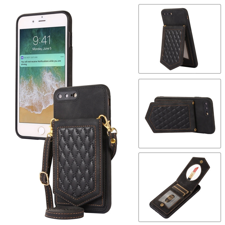 For iPhone 8 Plus / 7 Plus Rhombic Texture RFID Phone Case with Lanyard & Mirror