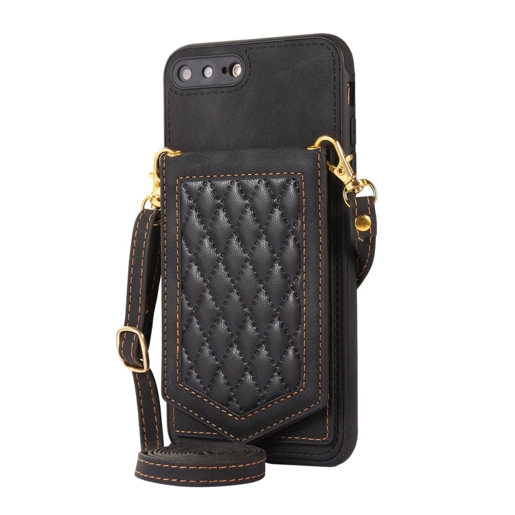 For iPhone 8 Plus / 7 Plus Rhombic Texture RFID Phone Case with Lanyard & Mirror