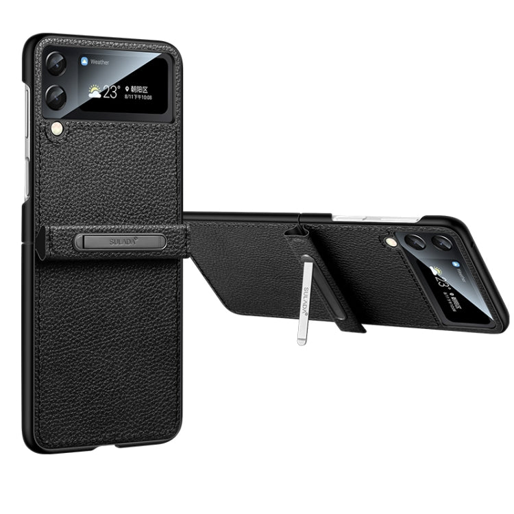 For Samsung Galaxy Z Flip4 SULADA Invisible Bracket Leather Back Cover Phone Case