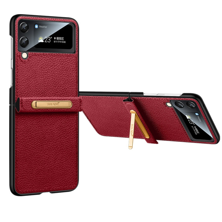 For Samsung Galaxy Z Flip4 SULADA Invisible Bracket Leather Back Cover Phone Case
