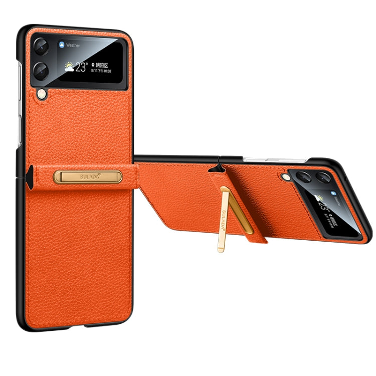 For Samsung Galaxy Z Flip4 SULADA Invisible Bracket Leather Back Cover Phone Case