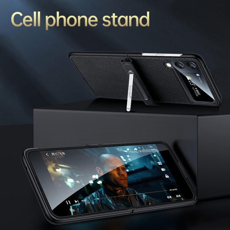 For Samsung Galaxy Z Flip4 SULADA Invisible Bracket Leather Back Cover Phone Case