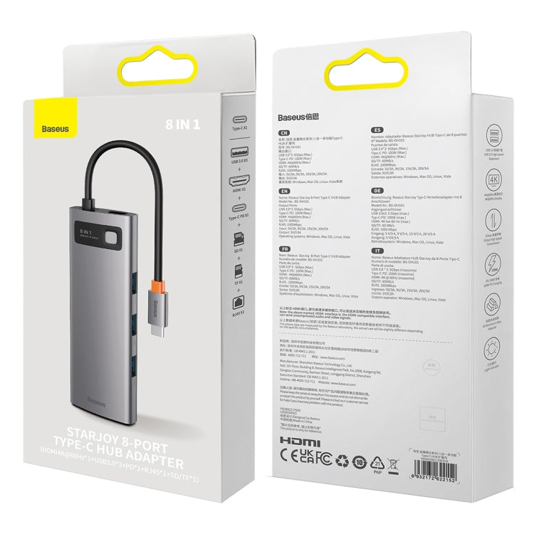 Baseus StarJoy Multifunctional 8-Port USB-C / Type-C HUB Adapter(Grey)