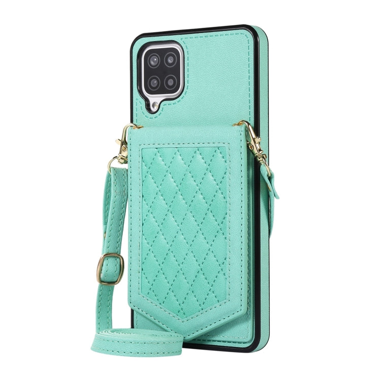 For Samsung Galaxy A12 5G Rhombic Texture RFID Phone Case with Lanyard & Mirror
