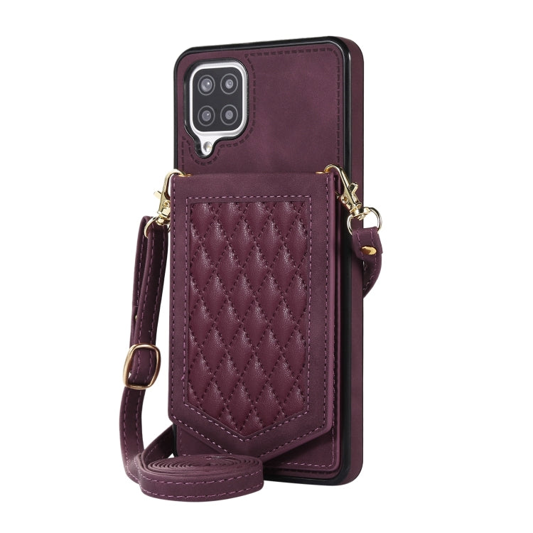 For Samsung Galaxy A12 5G Rhombic Texture RFID Phone Case with Lanyard & Mirror