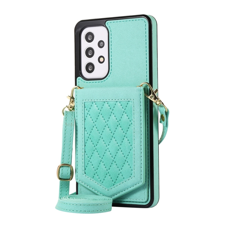 For Samsung Galaxy A52 5G / 4G / A52s Rhombic Texture RFID Phone Case with Lanyard & Mirror