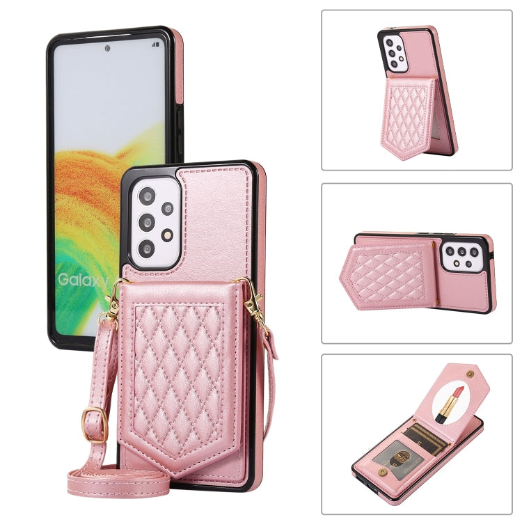 For Samsung Galaxy A52 5G / 4G / A52s Rhombic Texture RFID Phone Case with Lanyard & Mirror