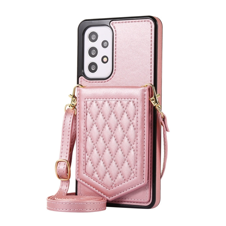 For Samsung Galaxy A52 5G / 4G / A52s Rhombic Texture RFID Phone Case with Lanyard & Mirror
