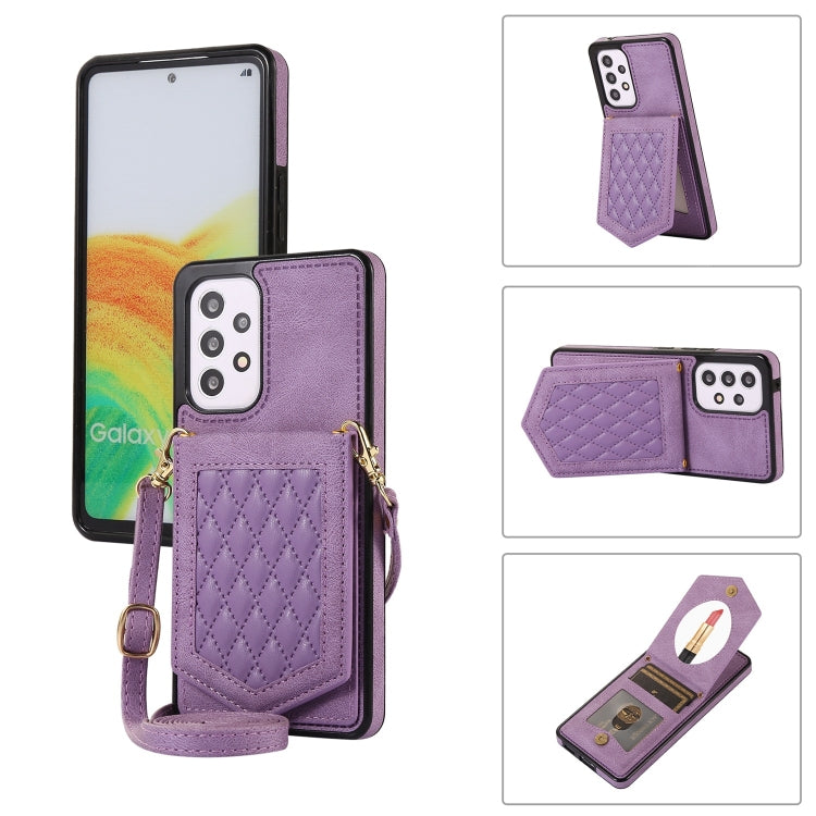 For Samsung Galaxy A52 5G / 4G / A52s Rhombic Texture RFID Phone Case with Lanyard & Mirror
