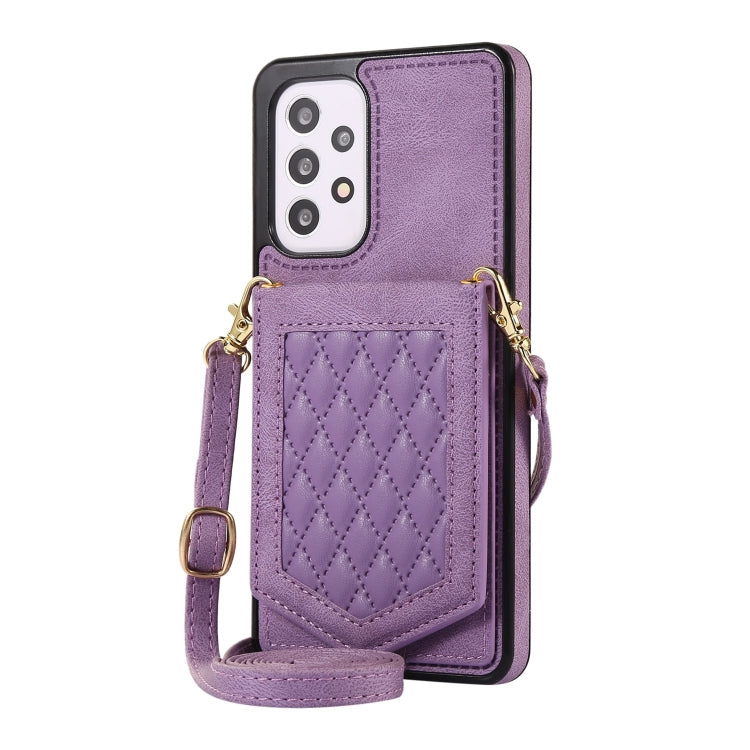 For Samsung Galaxy A52 5G / 4G / A52s Rhombic Texture RFID Phone Case with Lanyard & Mirror