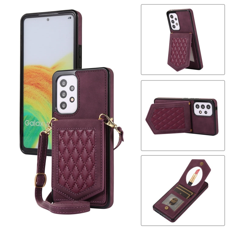 For Samsung Galaxy A52 5G / 4G / A52s Rhombic Texture RFID Phone Case with Lanyard & Mirror