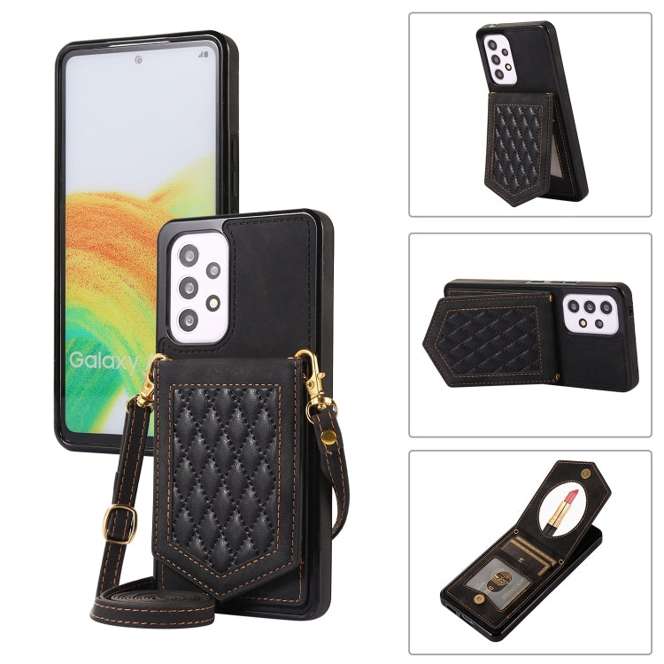 For Samsung Galaxy A52 5G / 4G / A52s Rhombic Texture RFID Phone Case with Lanyard & Mirror