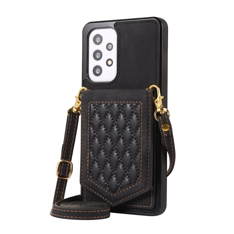 For Samsung Galaxy A52 5G / 4G / A52s Rhombic Texture RFID Phone Case with Lanyard & Mirror