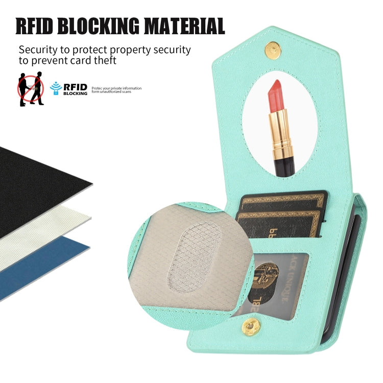 For Samsung Galaxy Z Flip3 5G Rhombic Texture RFID Phone Case with Lanyard & Mirror