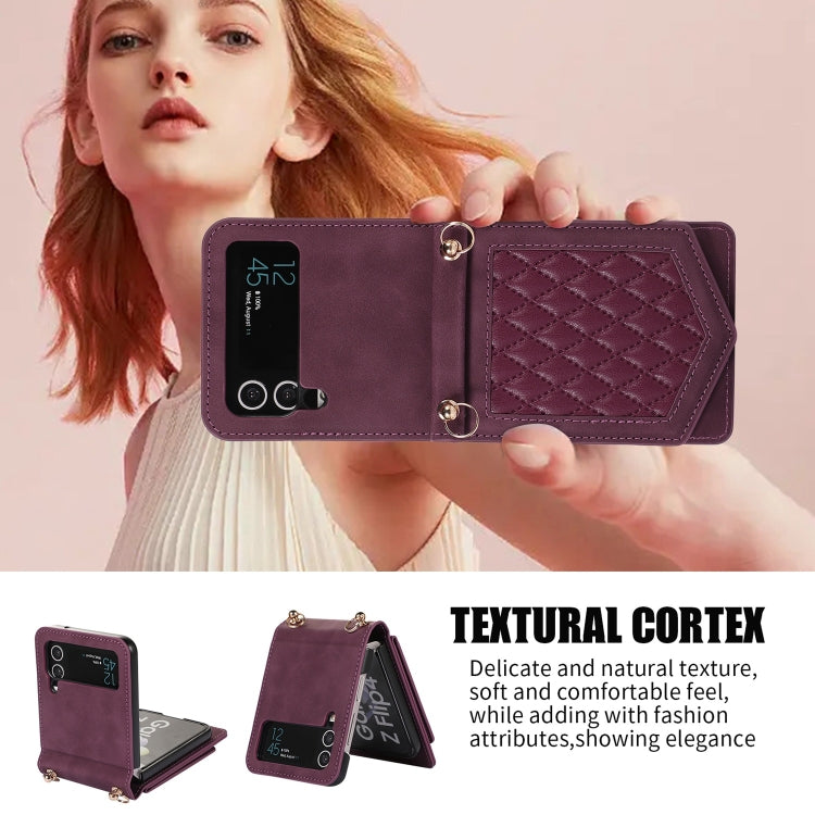 For Samsung Galaxy Z Flip3 5G Rhombic Texture RFID Phone Case with Lanyard & Mirror