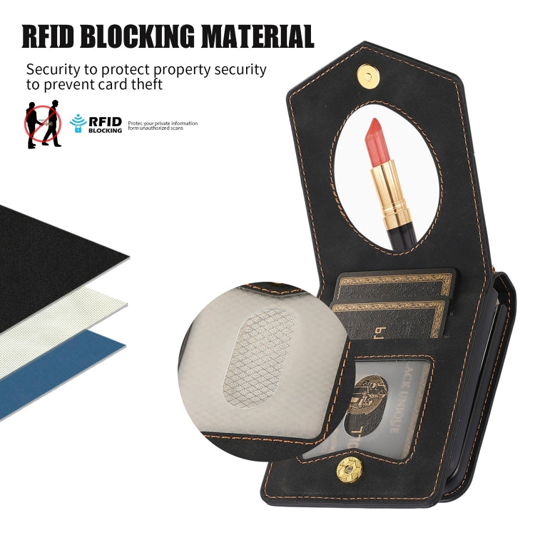 For Samsung Galaxy Z Flip3 5G Rhombic Texture RFID Phone Case with Lanyard & Mirror