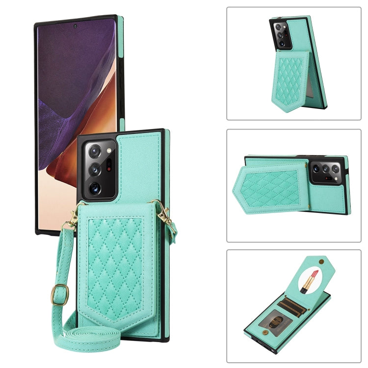 For Samsung Galaxy Note20 Ultra Rhombic Texture RFID Phone Case with Lanyard & Mirror