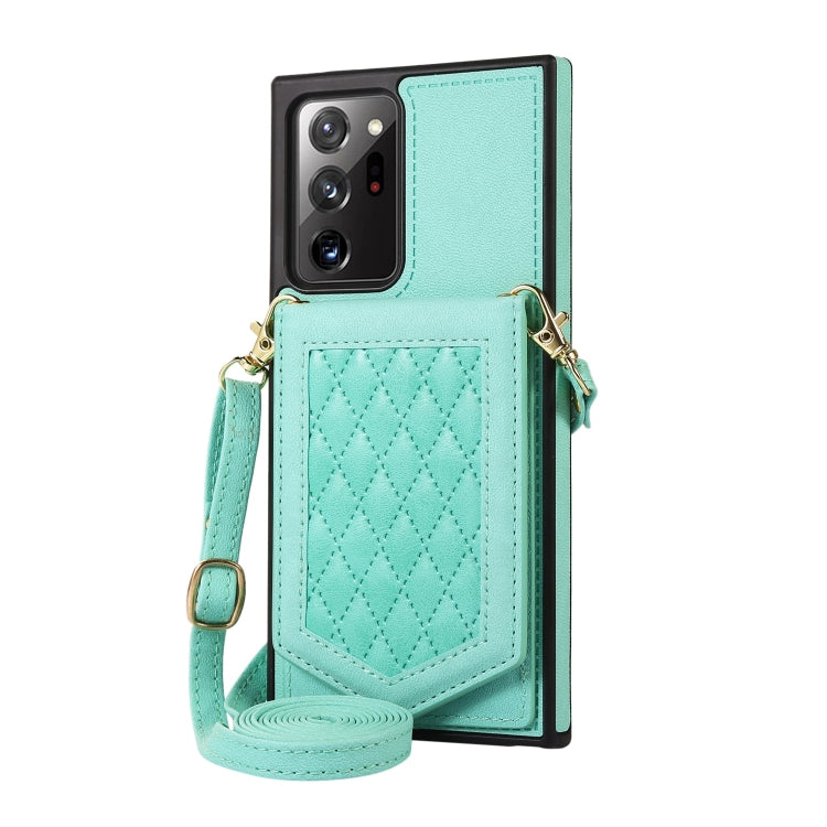For Samsung Galaxy Note20 Ultra Rhombic Texture RFID Phone Case with Lanyard & Mirror