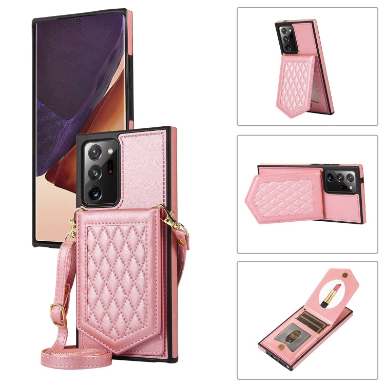 For Samsung Galaxy Note20 Ultra Rhombic Texture RFID Phone Case with Lanyard & Mirror