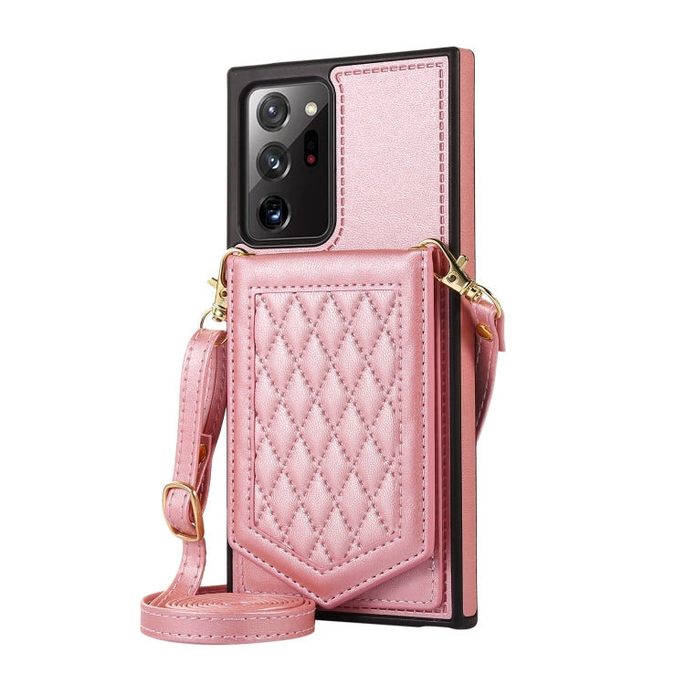 For Samsung Galaxy Note20 Ultra Rhombic Texture RFID Phone Case with Lanyard & Mirror