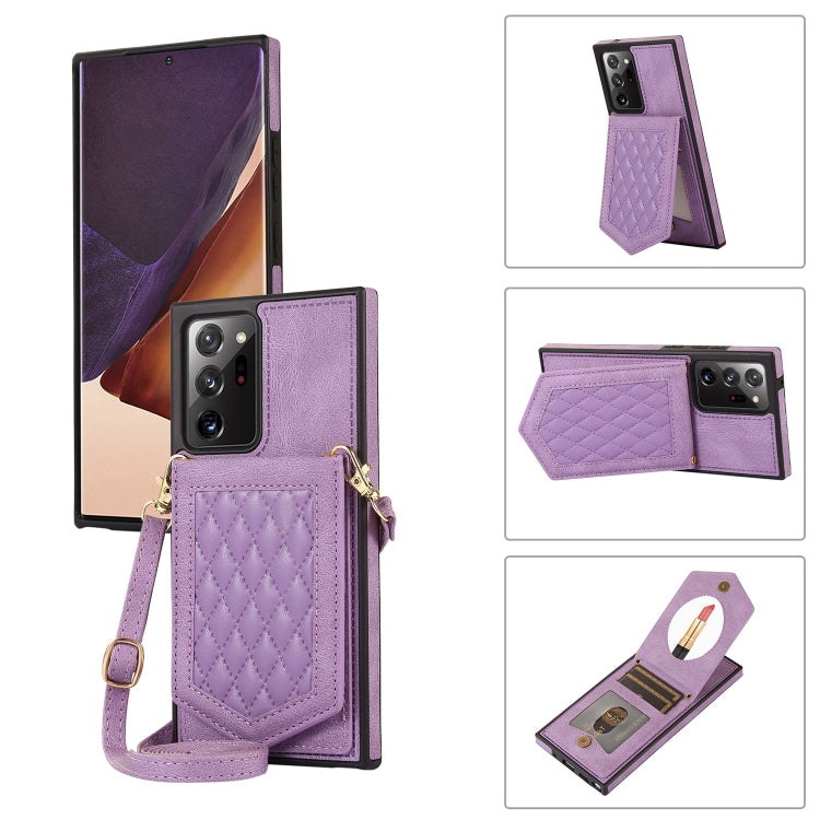 For Samsung Galaxy Note20 Ultra Rhombic Texture RFID Phone Case with Lanyard & Mirror