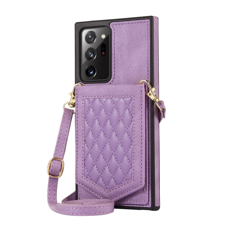 For Samsung Galaxy Note20 Ultra Rhombic Texture RFID Phone Case with Lanyard & Mirror