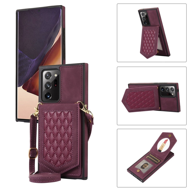 For Samsung Galaxy Note20 Ultra Rhombic Texture RFID Phone Case with Lanyard & Mirror