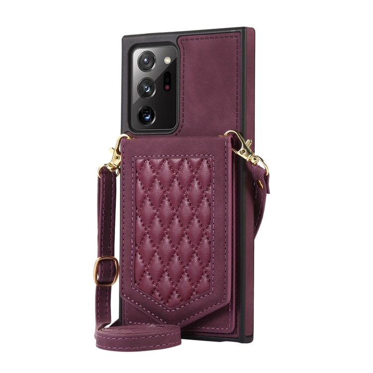 For Samsung Galaxy Note20 Ultra Rhombic Texture RFID Phone Case with Lanyard & Mirror