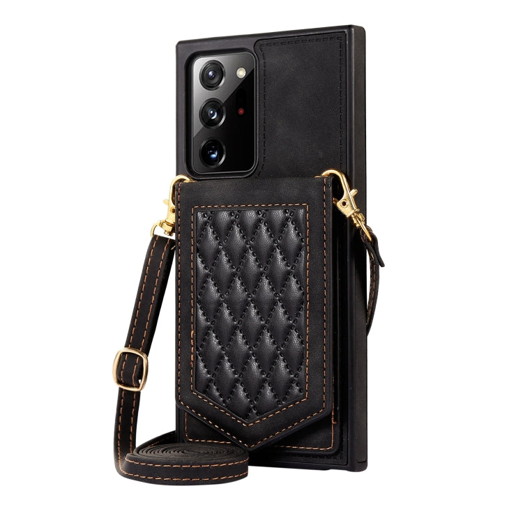 For Samsung Galaxy Note20 Ultra Rhombic Texture RFID Phone Case with Lanyard & Mirror