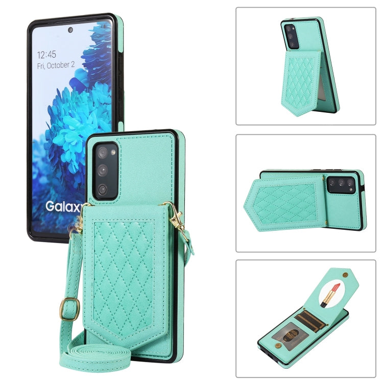 For Samsung Galaxy S20 FE Rhombic Texture RFID Phone Case with Lanyard & Mirror