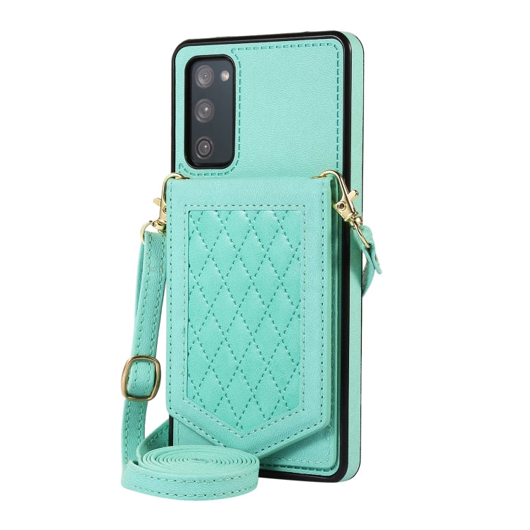 For Samsung Galaxy S20 FE Rhombic Texture RFID Phone Case with Lanyard & Mirror