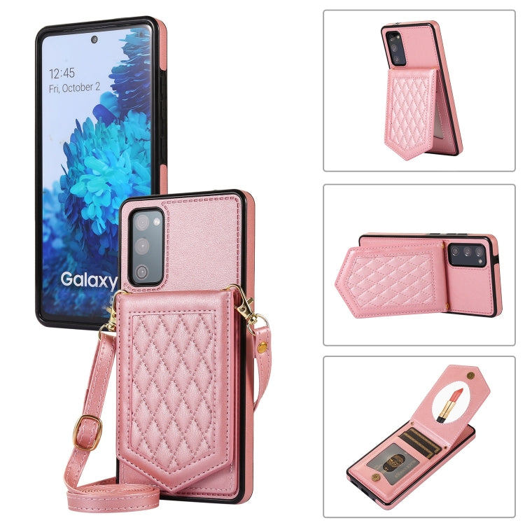 For Samsung Galaxy S20 FE Rhombic Texture RFID Phone Case with Lanyard & Mirror