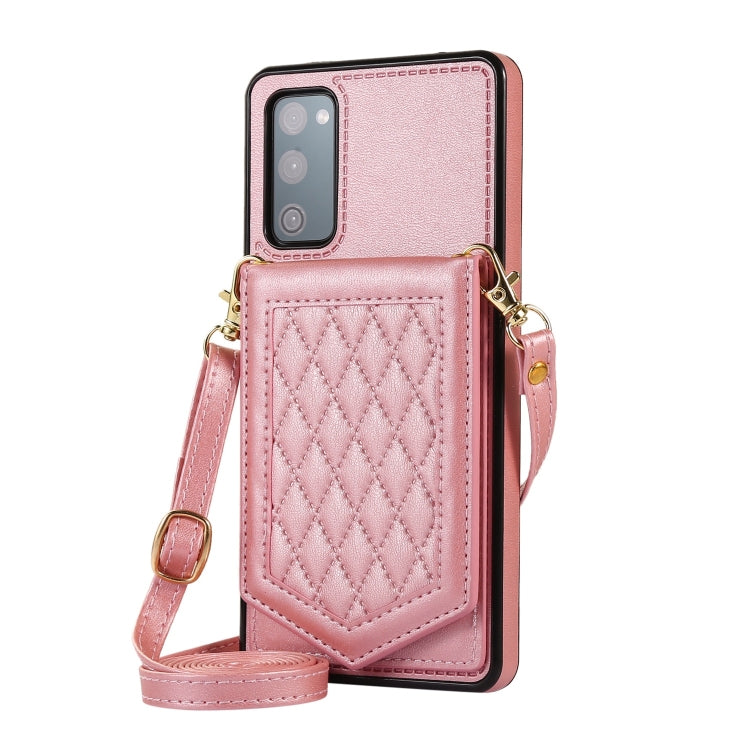 For Samsung Galaxy S20 FE Rhombic Texture RFID Phone Case with Lanyard & Mirror