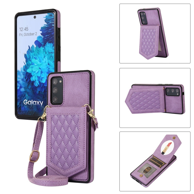 For Samsung Galaxy S20 FE Rhombic Texture RFID Phone Case with Lanyard & Mirror