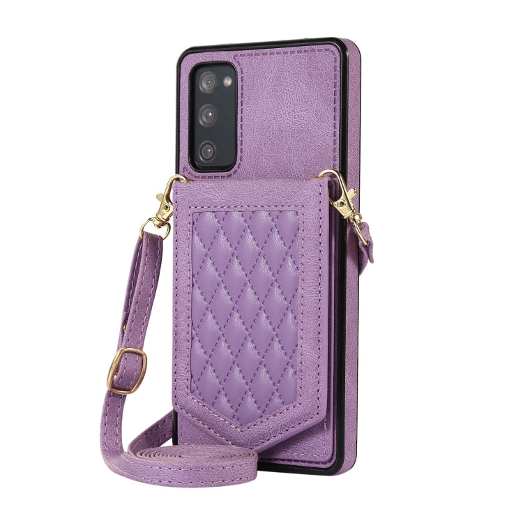 For Samsung Galaxy S20 FE Rhombic Texture RFID Phone Case with Lanyard & Mirror