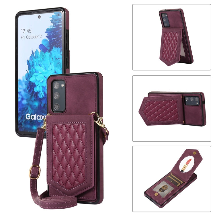 For Samsung Galaxy S20 FE Rhombic Texture RFID Phone Case with Lanyard & Mirror