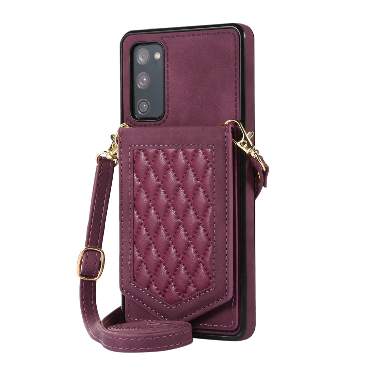 For Samsung Galaxy S20 FE Rhombic Texture RFID Phone Case with Lanyard & Mirror