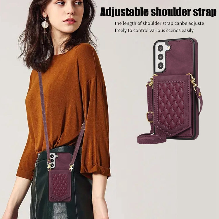 For Samsung Galaxy S20 FE Rhombic Texture RFID Phone Case with Lanyard & Mirror