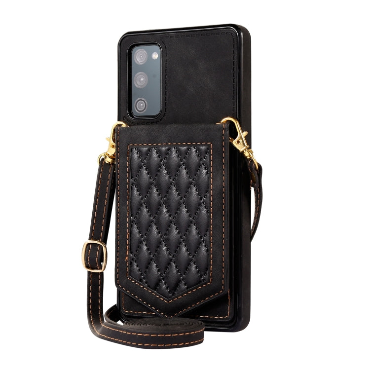 For Samsung Galaxy S20 FE Rhombic Texture RFID Phone Case with Lanyard & Mirror