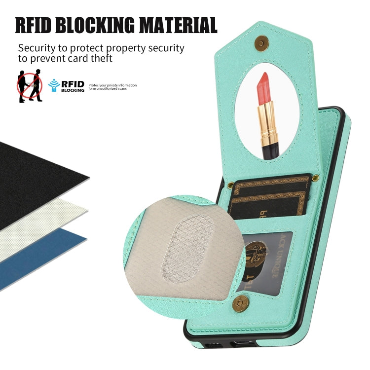 For Samsung Galaxy S22+ 5G Rhombic Texture RFID Phone Case with Lanyard & Mirror