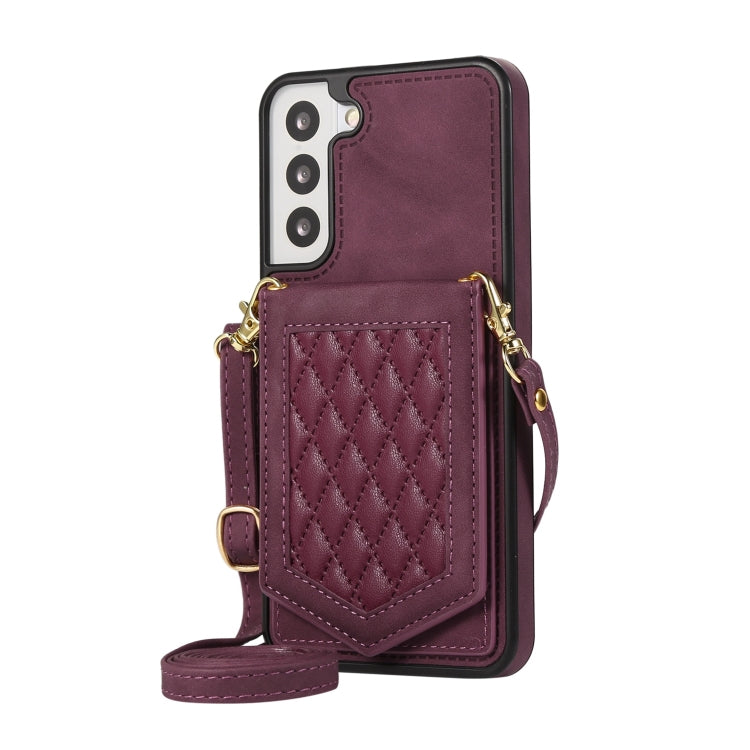 For Samsung Galaxy S22+ 5G Rhombic Texture RFID Phone Case with Lanyard & Mirror