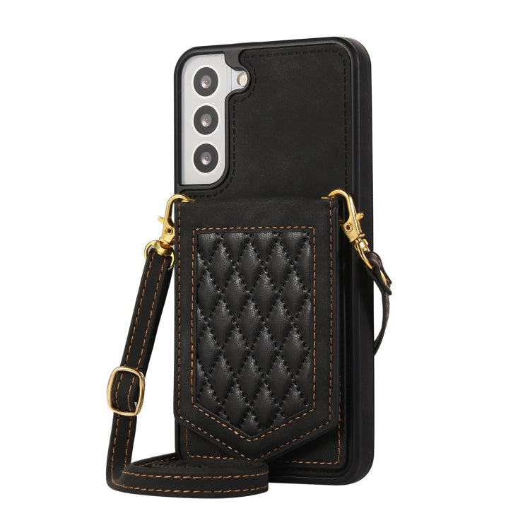 For Samsung Galaxy S22+ 5G Rhombic Texture RFID Phone Case with Lanyard & Mirror