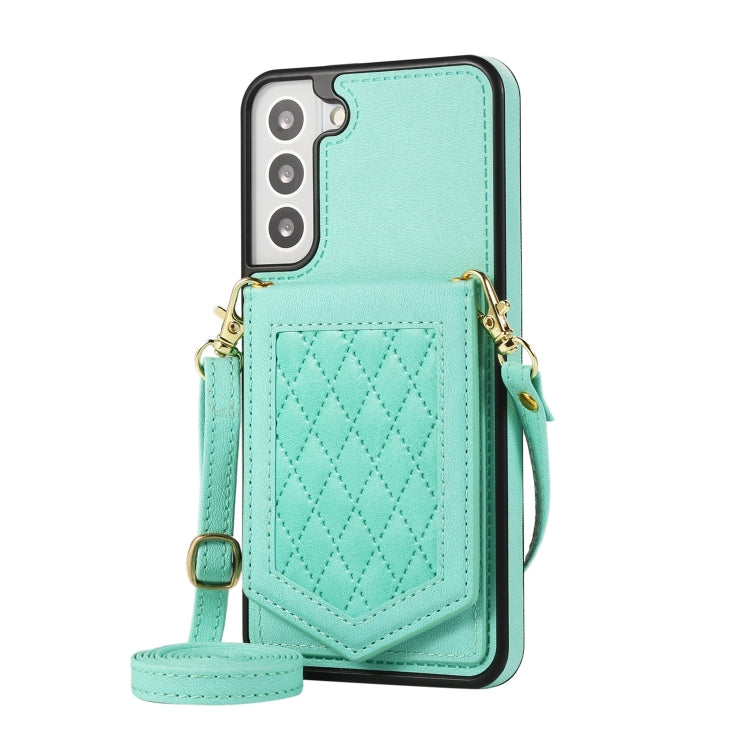 For Samsung Galaxy S21 5G Rhombic Texture RFID Phone Case with Lanyard & Mirror