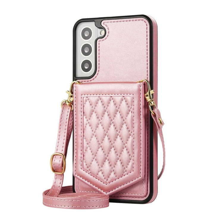 For Samsung Galaxy S21 5G Rhombic Texture RFID Phone Case with Lanyard & Mirror
