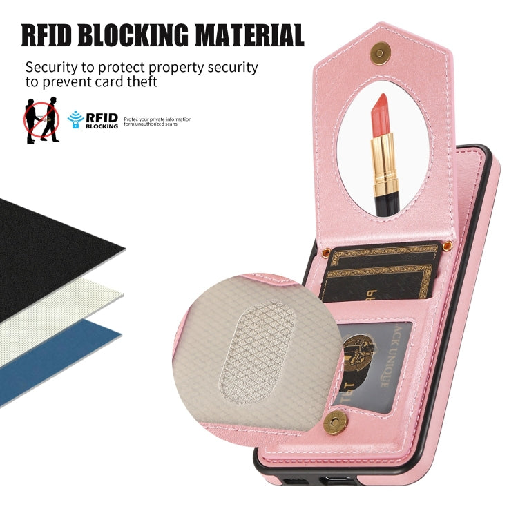 For Samsung Galaxy S21 5G Rhombic Texture RFID Phone Case with Lanyard & Mirror