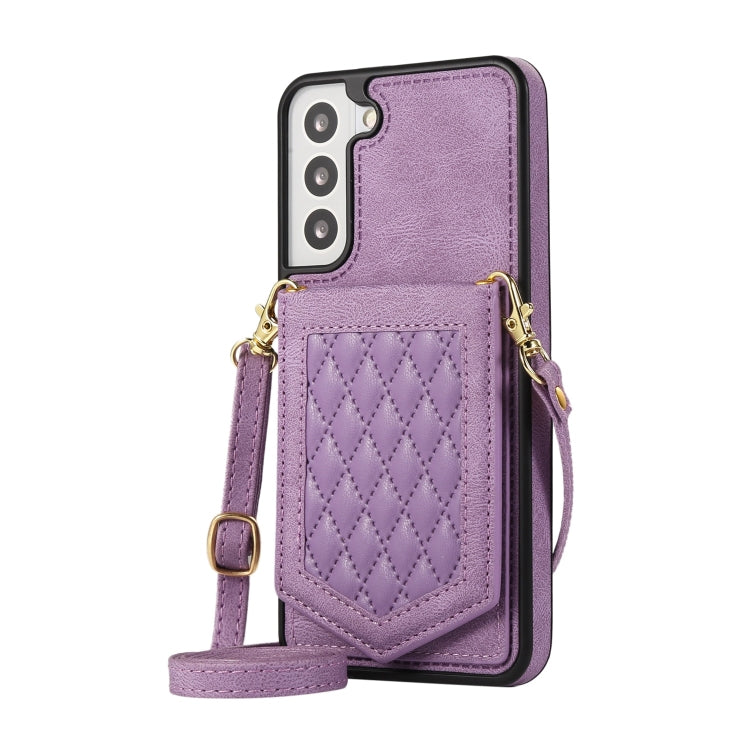 For Samsung Galaxy S21 5G Rhombic Texture RFID Phone Case with Lanyard & Mirror