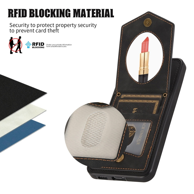 For Samsung Galaxy S21 5G Rhombic Texture RFID Phone Case with Lanyard & Mirror